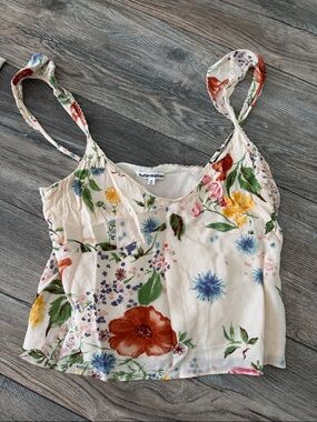 Reformation Floral Cream V-Neck Cami with Multi-Color Blooms